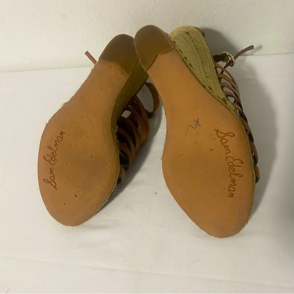 Sam Edelman Women’s Annabel Jute Wedge 4” Size 7M Brown Leather.